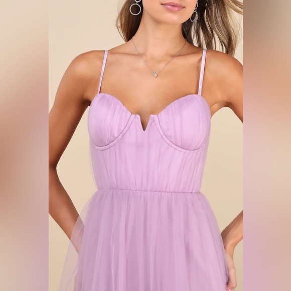 NWT Lulus unforgettable poise lilac tulle bustier tiered maxi dress - Picture 4 of 4